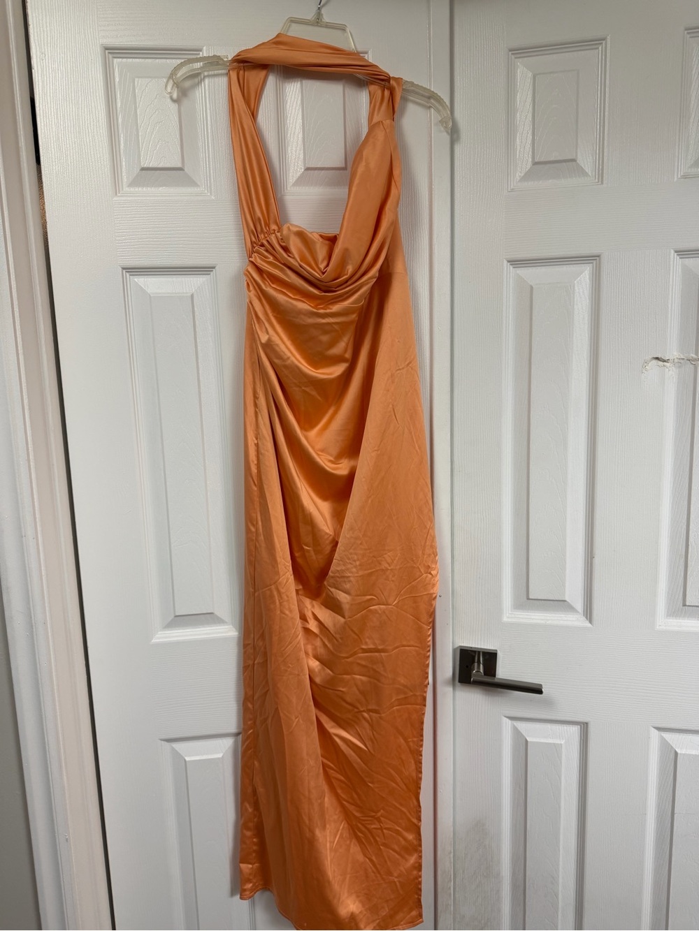 Sleeveless Draped Satin Halter Dress - Orange